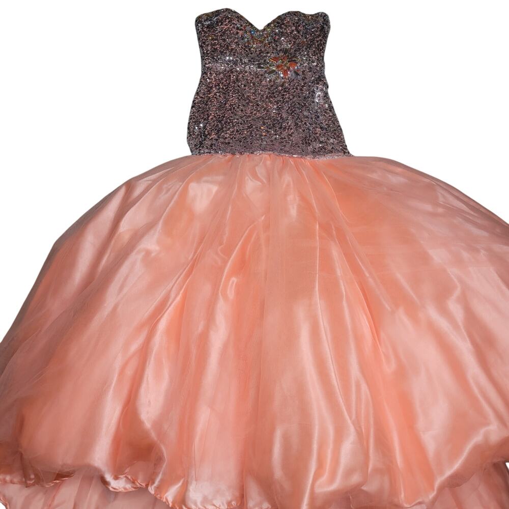 MacDuggal Mermaid Sweetheart Sequin Bead Peach Tulle Trumpet Dress Ball Gown✨️6 - Picture 12 of 16